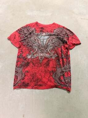 Throwdown by Affliction Men's Graphic T-Shirt Red Winged Logo Avere Fiducia